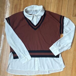 Chic Layered Brown and White Blouse